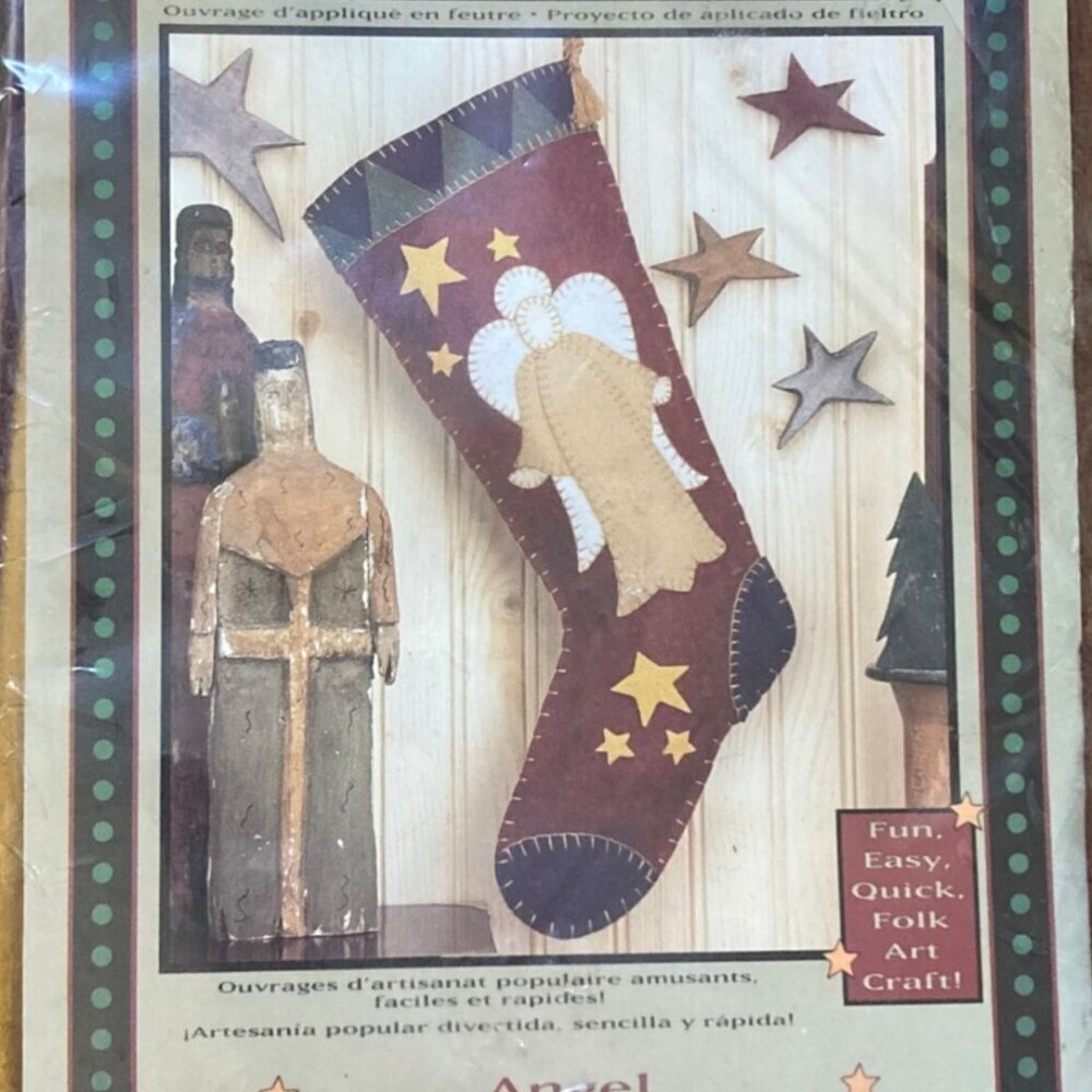 Hodge Podge Felt Applique Christmas Stocking Craft Kit Angel Folk Art 9x17